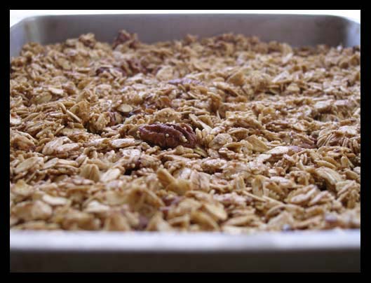 Granola in Pan Spread it thin so it gets crispy.